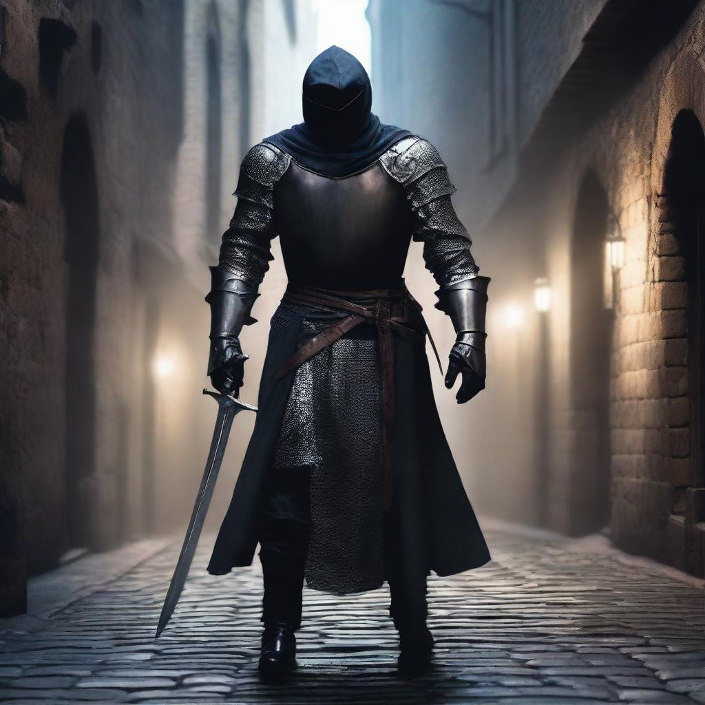 Create an image of a shady knight, not wearing any helmet