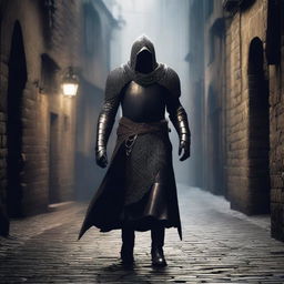 Create an image of a shady knight, not wearing any helmet