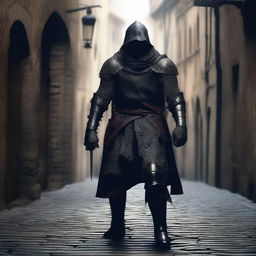 Create an image of a shady knight, not wearing any helmet