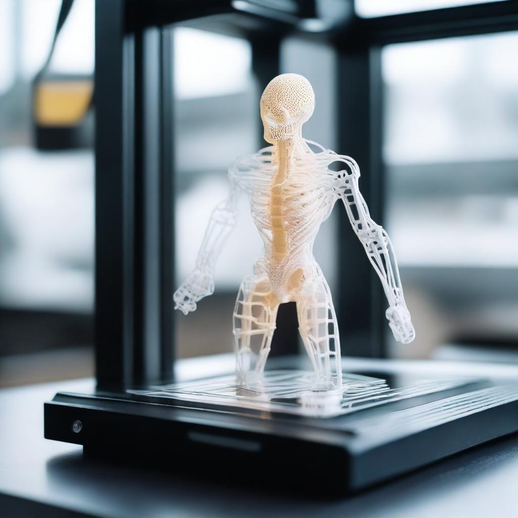 A high-tech 3D printer in action, printing an intricate and amazing figure