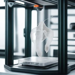 A high-tech 3D printer in action, printing an intricate and amazing figure