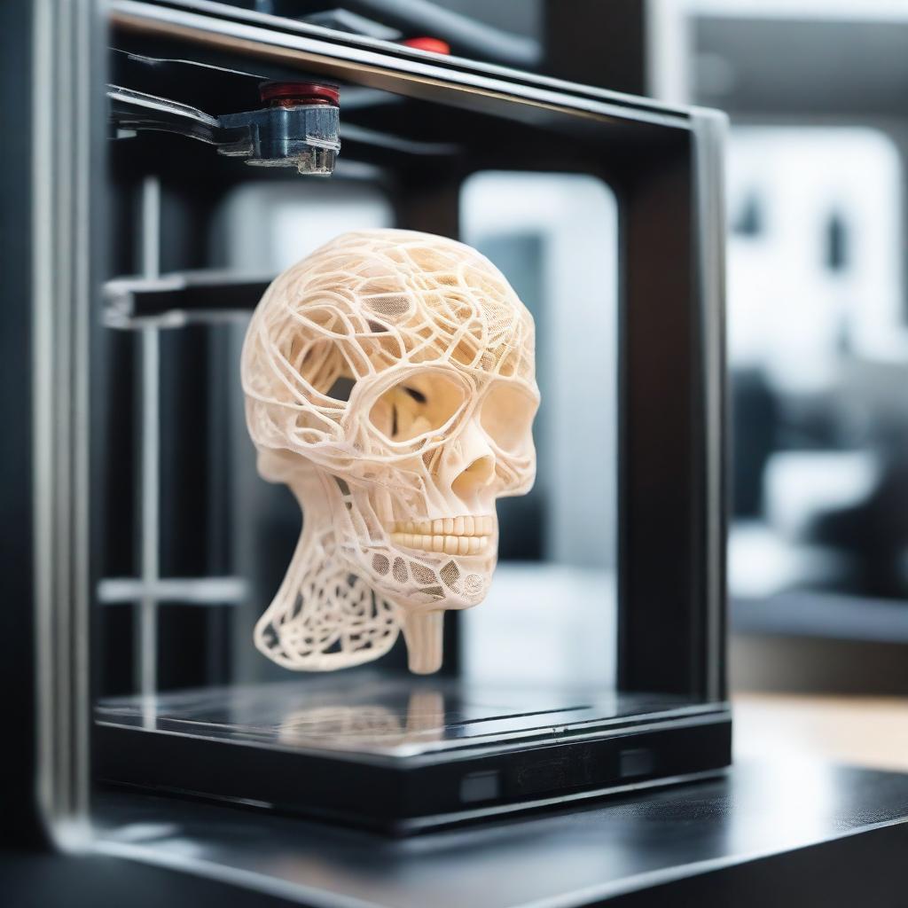 A high-tech 3D printer in action, printing an intricate and amazing figure