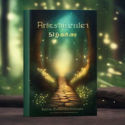 A captivating book cover featuring a mystical forest with glowing fireflies and an ancient stone pathway