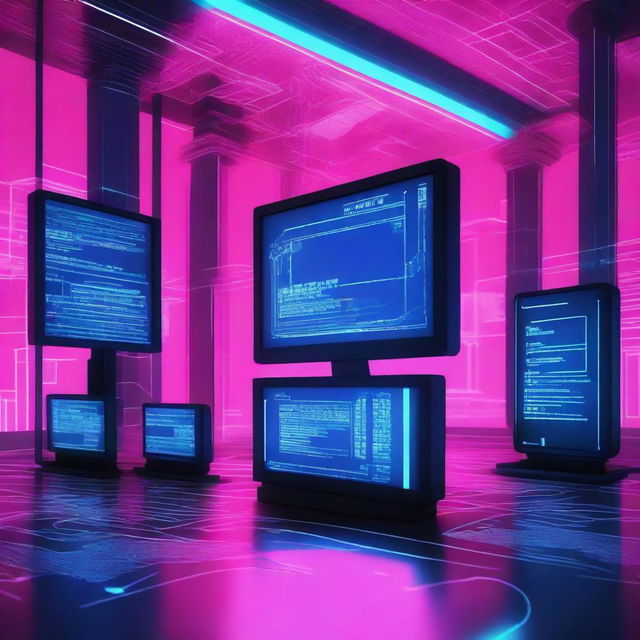 A digital artwork depicting the Blue Screen of Death (BSOD) with a futuristic, cyberpunk aesthetic