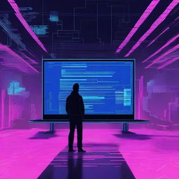 A digital artwork depicting the Blue Screen of Death (BSOD) with a futuristic, cyberpunk aesthetic