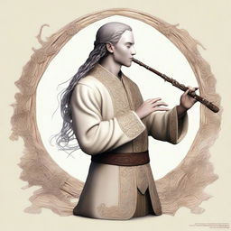 Create an image of an Elvish bard playing a flute made entirely out of a giant bone