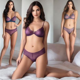 A European woman modeling various sets of revealing lingerie in different colors