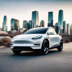 A sleek and modern 2025 Tesla Model Y electric SUV, featuring futuristic design elements, advanced technology, and a stylish exterior