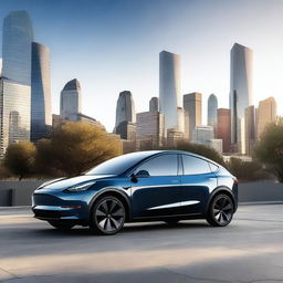 A sleek and modern 2025 Tesla Model Y electric SUV, featuring futuristic design elements, advanced technology, and a stylish exterior