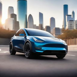 A sleek and modern 2025 Tesla Model Y electric SUV, featuring futuristic design elements, advanced technology, and a stylish exterior