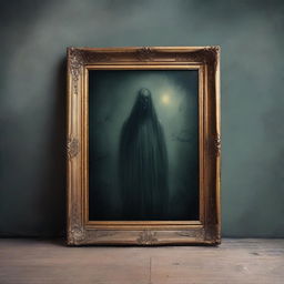 Create an old art style book cover featuring a haunted painting