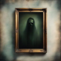 Create an old art style book cover featuring a haunted painting