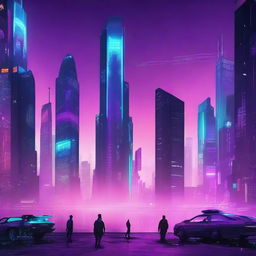 A cyberpunk-themed book cover featuring a futuristic cityscape with neon lights and advanced technology