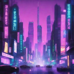 A cyberpunk-themed book cover featuring a futuristic cityscape with neon lights and advanced technology