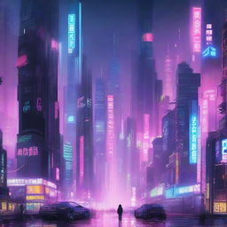 A cyberpunk-themed book cover featuring a futuristic cityscape with neon lights and advanced technology