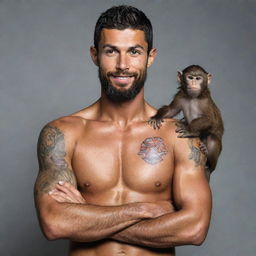 A wizard sailor with a beard, Cristiano Ronaldo's body and a monkey tattoo on his right arm