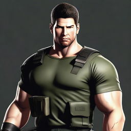 A detailed and realistic illustration of Chris Redfield from Resident Evil 1, but with a mullet hairstyle