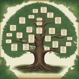 A large and intricate family tree, showcasing multiple generations with detailed branches and connections