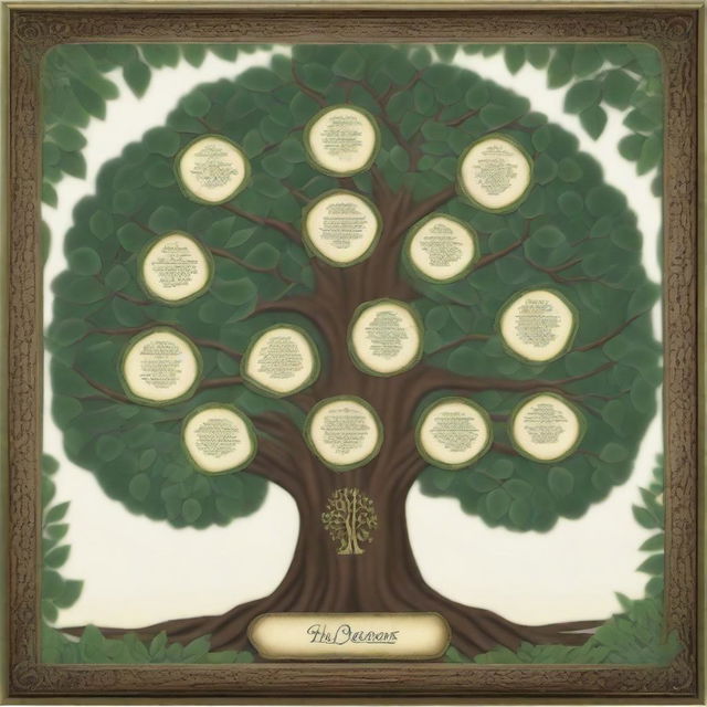 A large and intricate family tree, showcasing multiple generations with detailed branches and connections