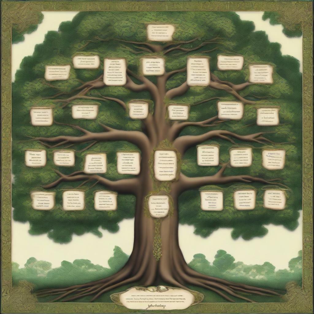 A gigantic and intricate family tree, showcasing numerous generations with detailed branches and connections