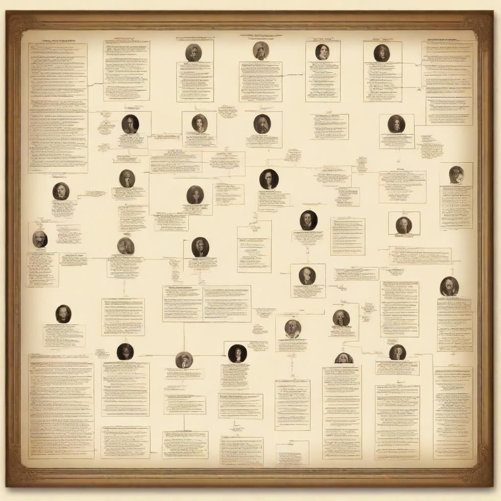 A gigantic and intricate family diagram, showcasing numerous generations with detailed connections between family members