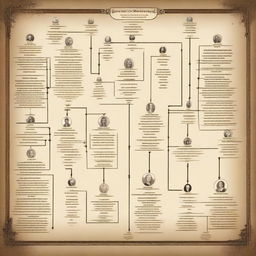 A gigantic and intricate family diagram, showcasing numerous generations with detailed connections between family members