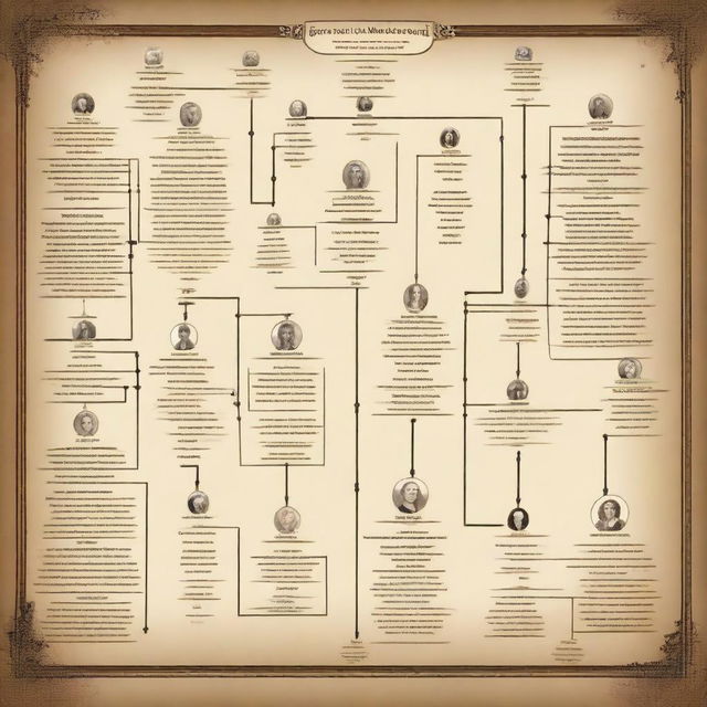 A gigantic and intricate family diagram, showcasing numerous generations with detailed connections between family members