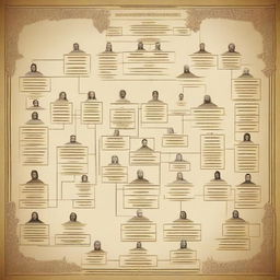 A gigantic and intricate family diagram, showcasing numerous generations with detailed connections between family members