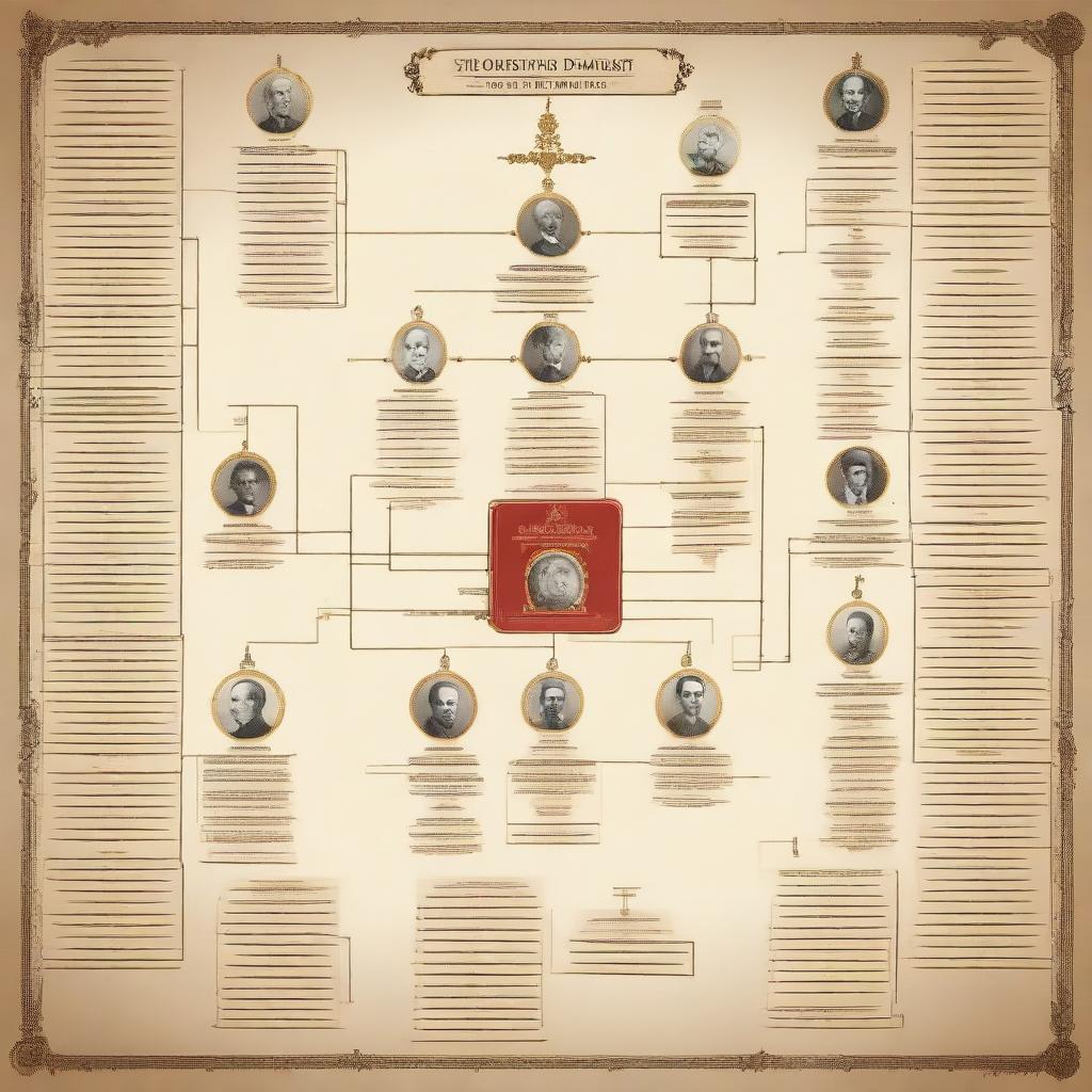 A gigantic and intricate family diagram for the Bolshevik dynasty, showcasing numerous generations with detailed connections between family members