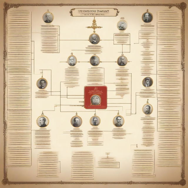 A gigantic and intricate family diagram for the Bolshevik dynasty, showcasing numerous generations with detailed connections between family members