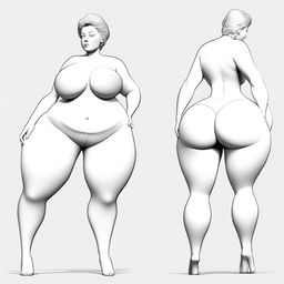 Create an image featuring a character with exaggeratedly large hips in a stylized manner