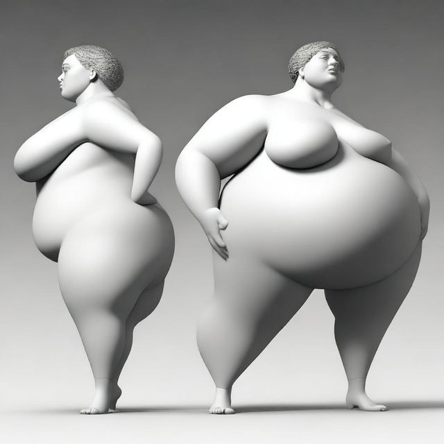 Create an image featuring a character with exaggeratedly large hips in a stylized manner