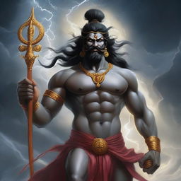 A detailed and majestic depiction of Rudra, the ancient storm god from Hindu mythology