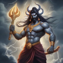 A detailed and majestic depiction of Rudra, the ancient storm god from Hindu mythology