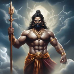 A detailed and majestic depiction of Rudra, the ancient storm god from Hindu mythology