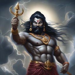 A detailed and majestic depiction of Rudra, the ancient storm god from Hindu mythology