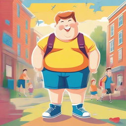 Create a vibrant movie poster featuring an overweight kid named Jacob Swayze