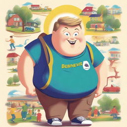 Create a vibrant movie poster featuring an overweight kid named Jacob Swayze