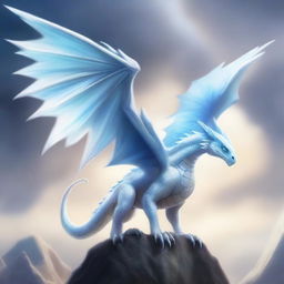 A white wyvern with blue eyes and large, majestic wings