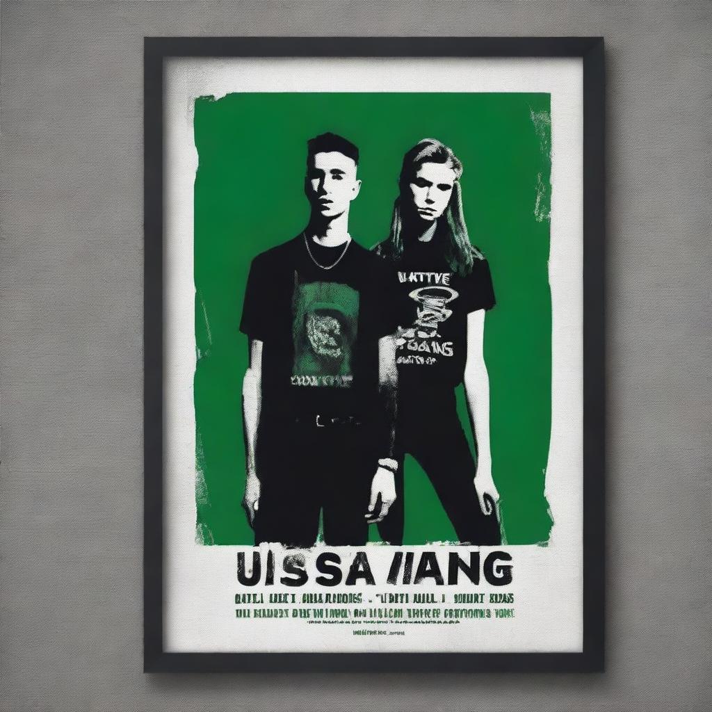 Create a grunge poster that highlights 90s vintage band shirts called "usang"