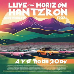 A poster for a motoring documentary TV series called 'Live at the Horizon Festival'