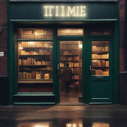 A poster for a nostalgic nighttime rainy drama film about a bookshop called 'Time Can Feel Different'