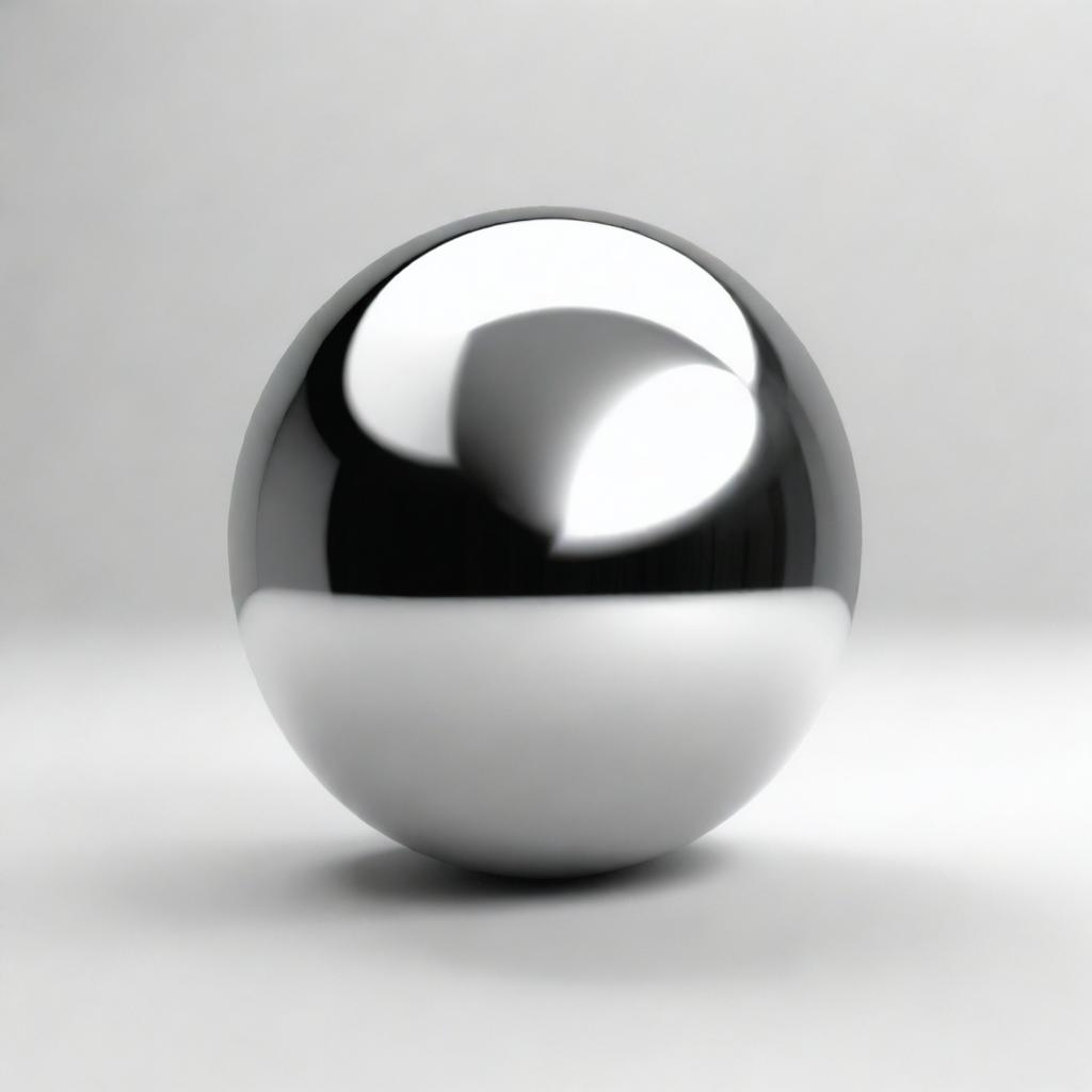 A perfect 3D sphere, made of shiny reflective metal, floating in a white space.