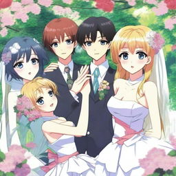 A young man married to four anime girls