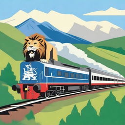 Create an image of a train adorned with the Lion Rampant Flag of Scotland