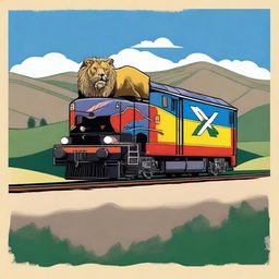 Create an image of a train adorned with the Lion Rampant Flag of Scotland