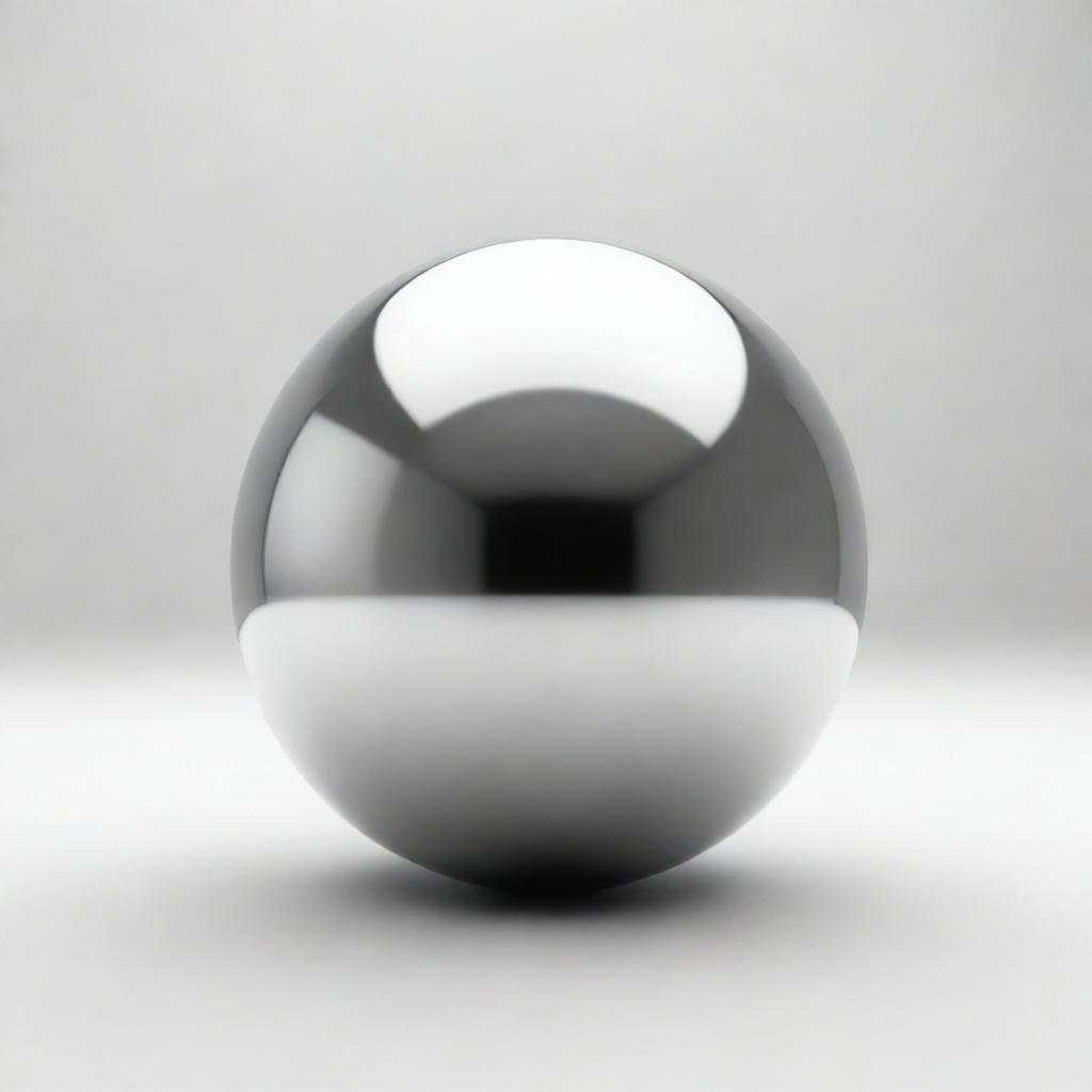 A perfect 3D sphere, made of shiny reflective metal, floating in a white space.