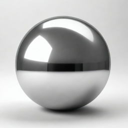 A perfect 3D sphere, made of shiny reflective metal, floating in a white space.