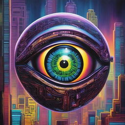 An oil painting depicting a cyberpunk-styled eyeball