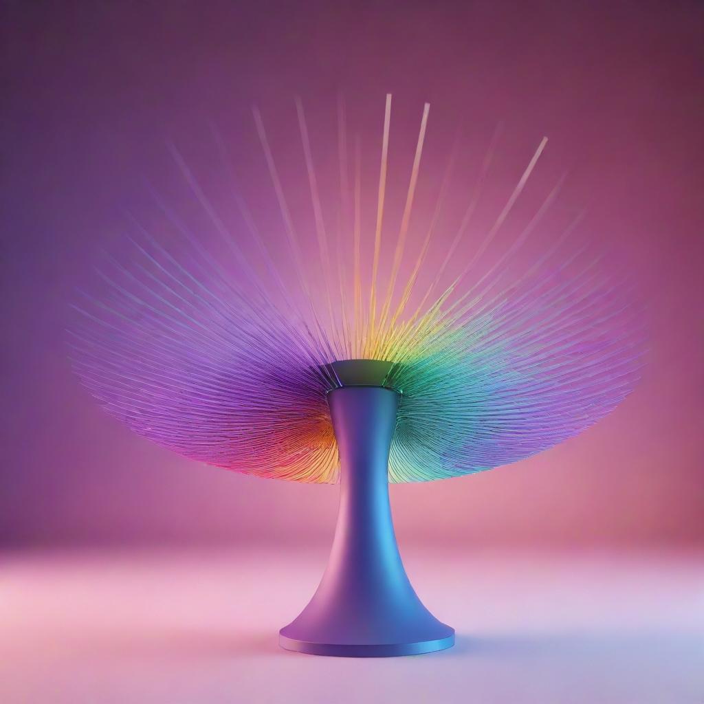 An intricate 3D radiation pattern emanating from a sleek modern antenna, showcasing radiant waves in a color gradient.